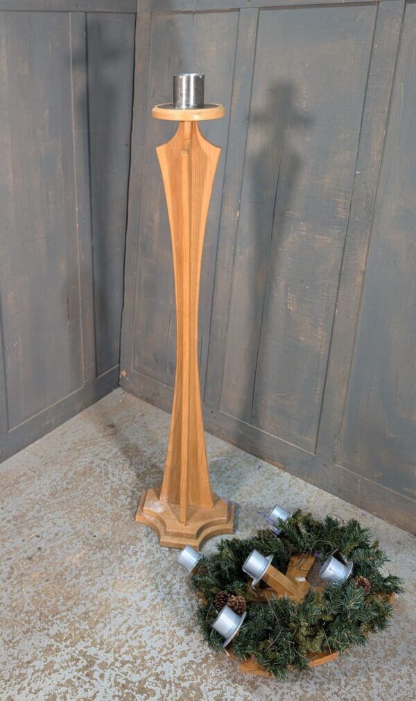 Paschal/Advent Oak and Metal Tall Candlestand from St Joseph's Convent East Molesey