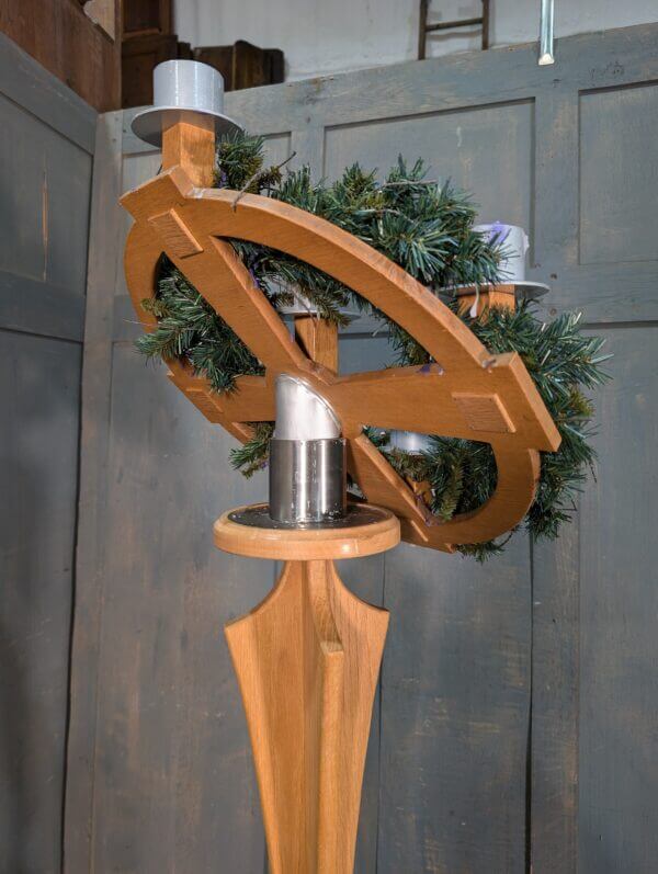 Paschal/Advent Oak and Metal Tall Candlestand from St Joseph's Convent East Molesey