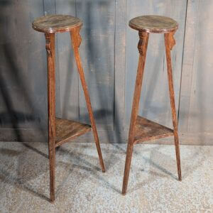 Pair of 1930's Vintage Oak Plant Stands from St Joseph's Convent East Molesey