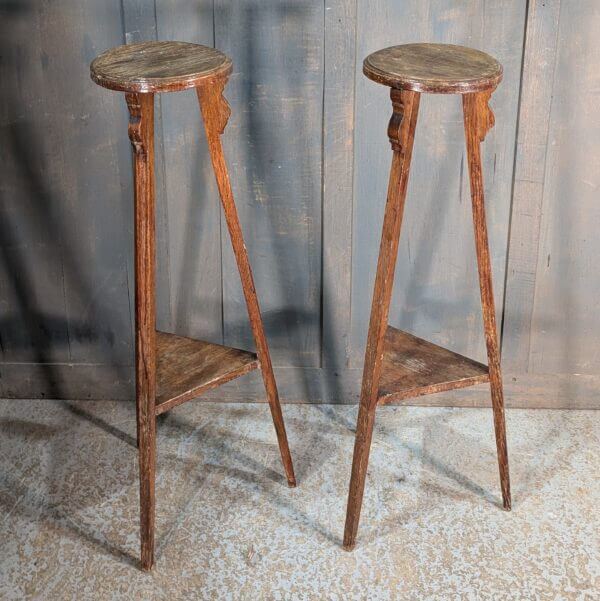 Pair of 1930's Vintage Oak Plant Stands from St Joseph's Convent East Molesey