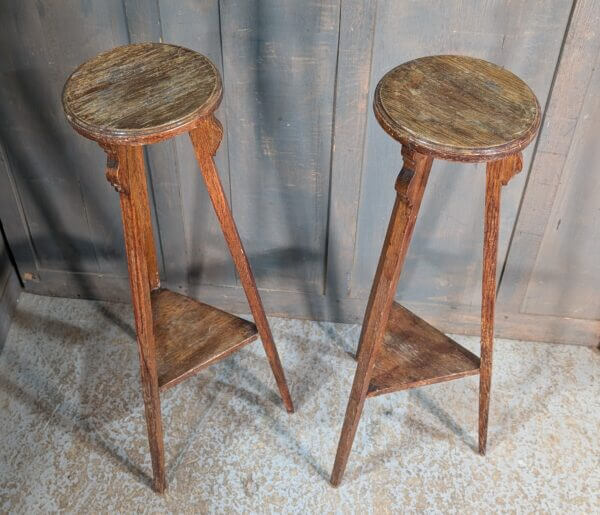 Pair of 1930's Vintage Oak Plant Stands from St Joseph's Convent East Molesey