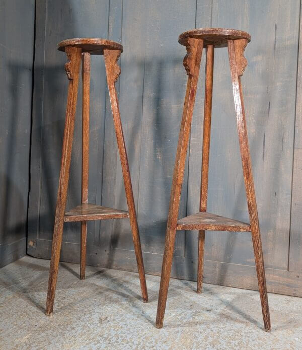 Pair of 1930's Vintage Oak Plant Stands from St Joseph's Convent East Molesey