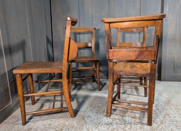 Set of 4 Primrose Hill Classic Early 1900's Elm & Beech Church Chairs with Racks