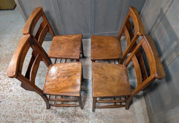 Set of 4 Primrose Hill Classic Early 1900's Elm & Beech Church Chairs with Racks