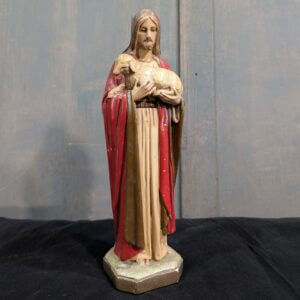 Lovely Hyper English 1920's Vintage Religious Statue of Christ the Shepherd