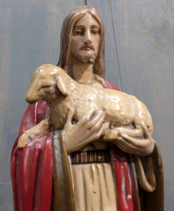 Lovely Hyper English 1920's Vintage Religious Statue of Christ the Shepherd