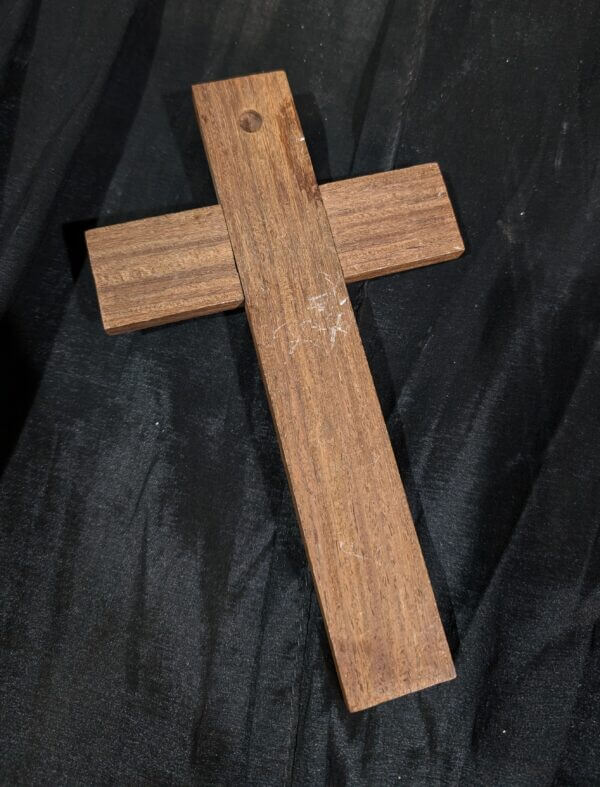 18th Century Small Bronze French Crucifix Mounted on Modern Teak Cross