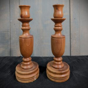 Turned Olive Wood Church Candlesticks