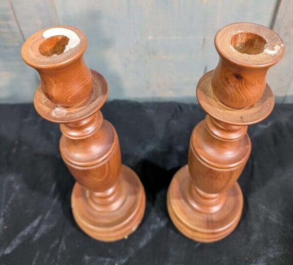 Turned Olive Wood Church Candlesticks