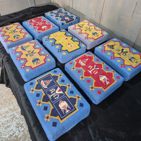 Beautiful Group of Nine Blue Hand Embroidered Church Kneelers Hassocks Cushions from Holy Trinity Church Redhill