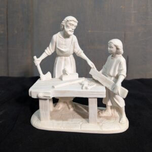 Sweet Little Italian Resin Religious Sculpture of Christ & Joseph in the Workshop