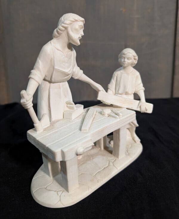 Sweet Little Italian Resin Religious Sculpture of Christ & Joseph in the Workshop