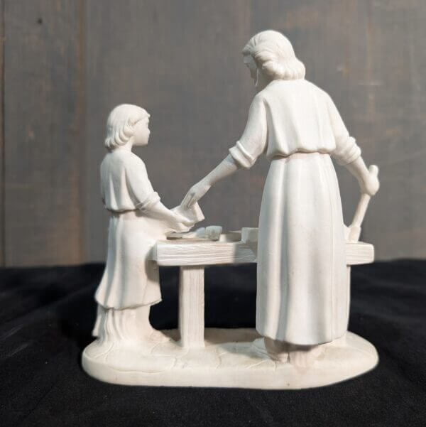 Sweet Little Italian Resin Religious Sculpture of Christ & Joseph in the Workshop