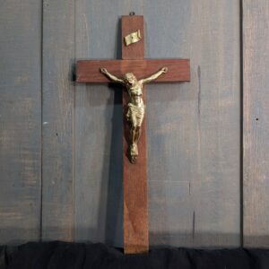 Heavy Bright Gold Coloured Oak & Metal Convent Crucifix