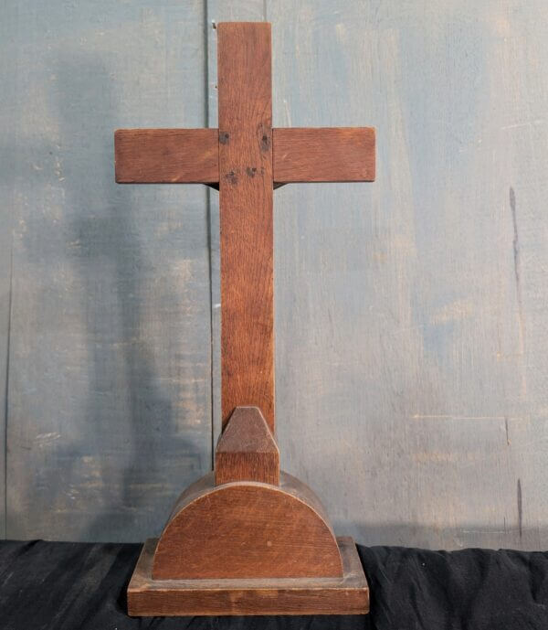 Sombre Oak & Metal Altar Crucifix with IHS Carved Base