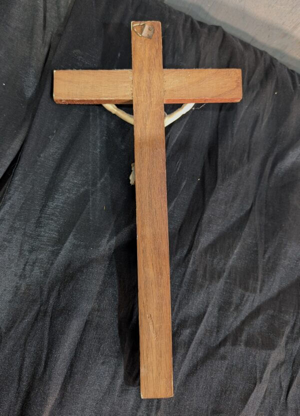 1960's Vintage Plastic & Oak Small Crucifix from a bedroom at St Joseph's Convent East Molesey