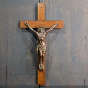 Heavy Finely Detailed Larger Size Metal & Oak Crucifix from St Joseph's Convent East Molesey