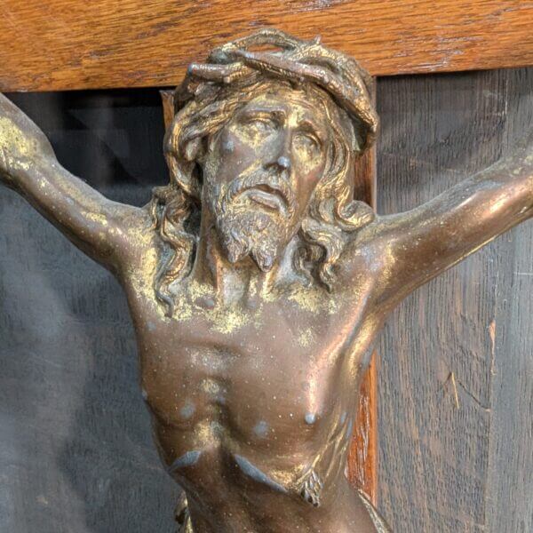 Heavy Finely Detailed Larger Size Metal & Oak Crucifix from St Joseph's Convent East Molesey