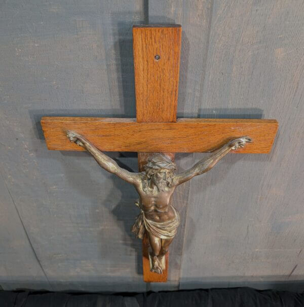 Heavy Finely Detailed Larger Size Metal & Oak Crucifix from St Joseph's Convent East Molesey