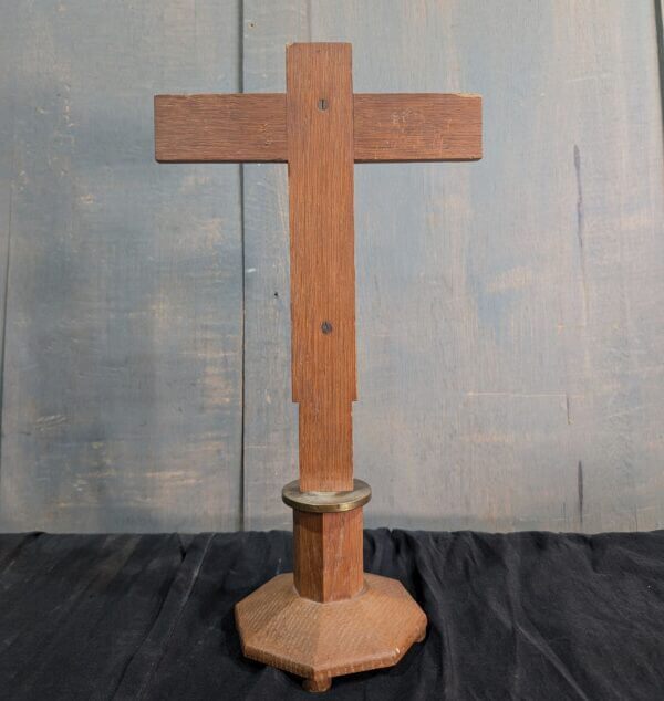 1950's French High Style Vintage Bronze & Oak Table Crucifix from St Joseph's Convent East Molesey