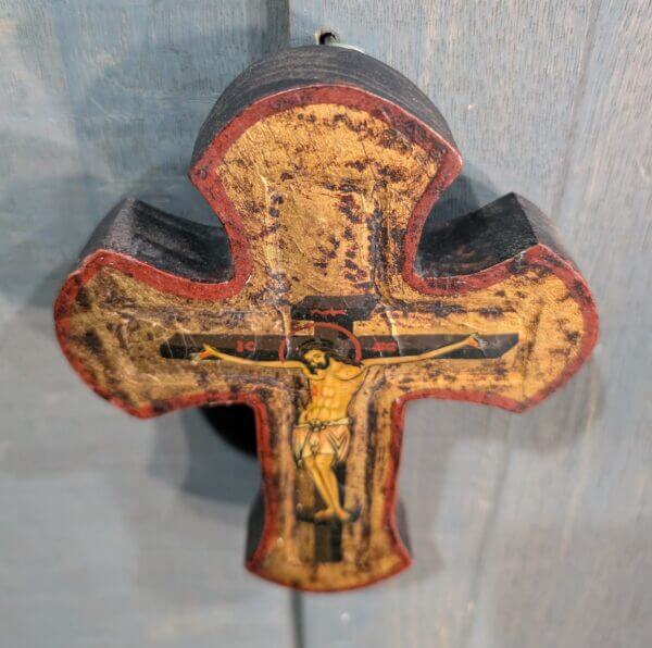 Handpainted Wooden Icon Style Crucifix from St Joseph's Convent East Molesey