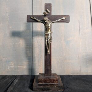 Dark Stained Teak with Dark Gold Coloured Metal Table Crucifix