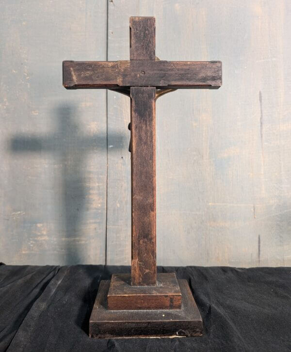 Dark Stained Teak with Dark Gold Coloured Metal Table Crucifix