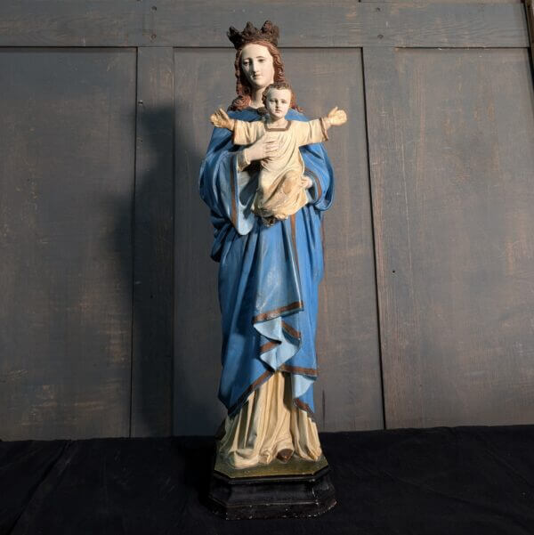 Medium Size Antique Religious Statue Mary Queen of Heaven with Child