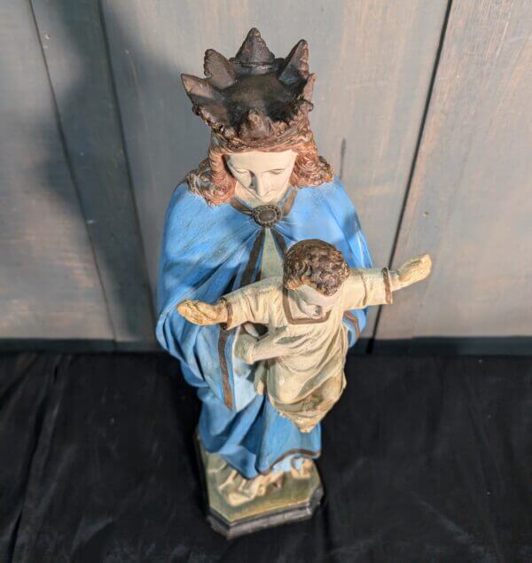 Medium Size Antique Religious Statue Mary Queen of Heaven with Child