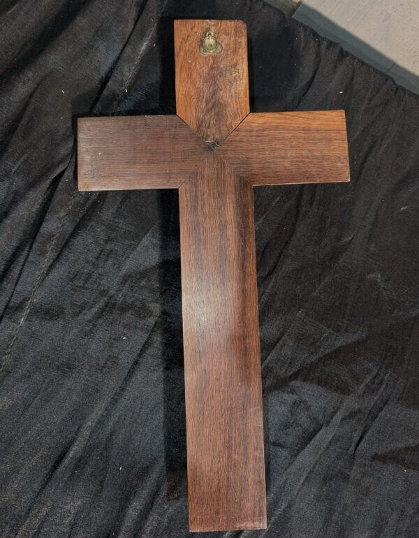 Antique French Inlaid Teak Crucifix with Spelter Figure