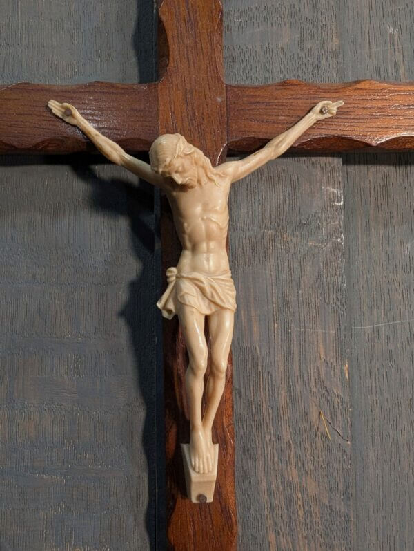 Long Slender & Wavy 1960's Vintage Crucifix with Faux Ivory Figure