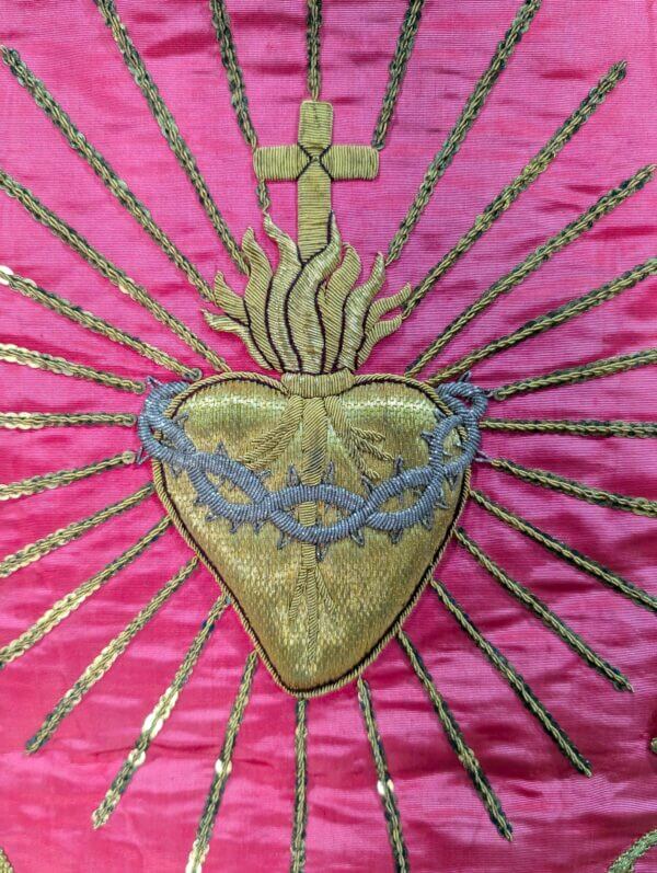 Exquisite Gold Bullion & Gold Thread Sacred Heart Embroidery Hanging