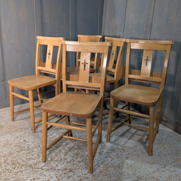 Set of Five Cross Back Church Chapel Chairs From Essex