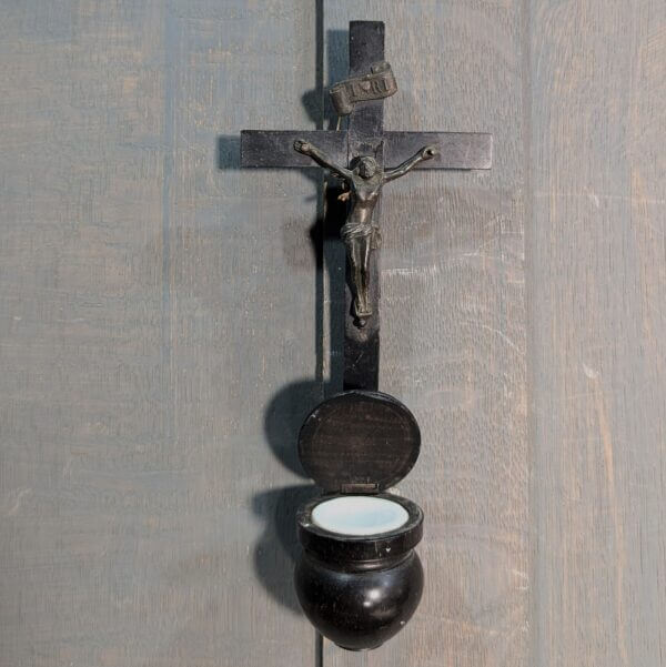 Early 19th Century French Ebony and Metal Crucifix and Stoop