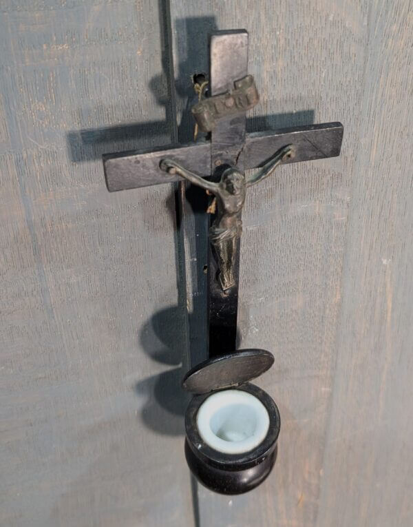 Early 19th Century French Ebony and Metal Crucifix and Stoop