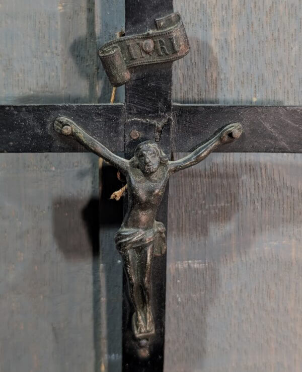 Early 19th Century French Ebony and Metal Crucifix and Stoop