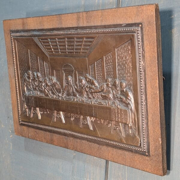 Copper Coloured Metal Last Supper Mounted On Board