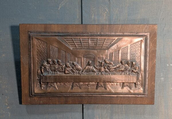 Copper Coloured Metal Last Supper Mounted On Board