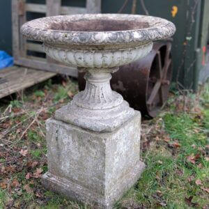 Composition Stone Urn in the Classical Style with Matching Plinth Base