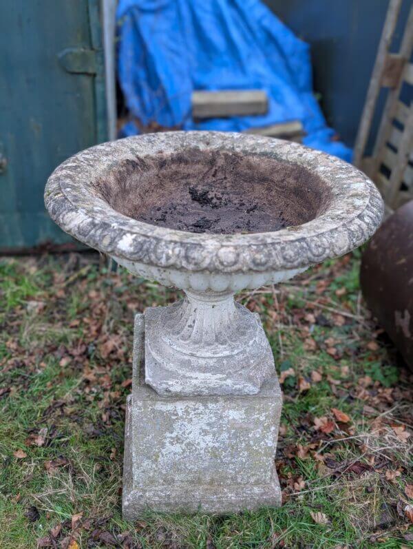 Composition Stone Urn in the Classical Style with Matching Plinth Base