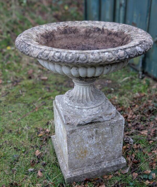 Composition Stone Urn in the Classical Style with Matching Plinth Base