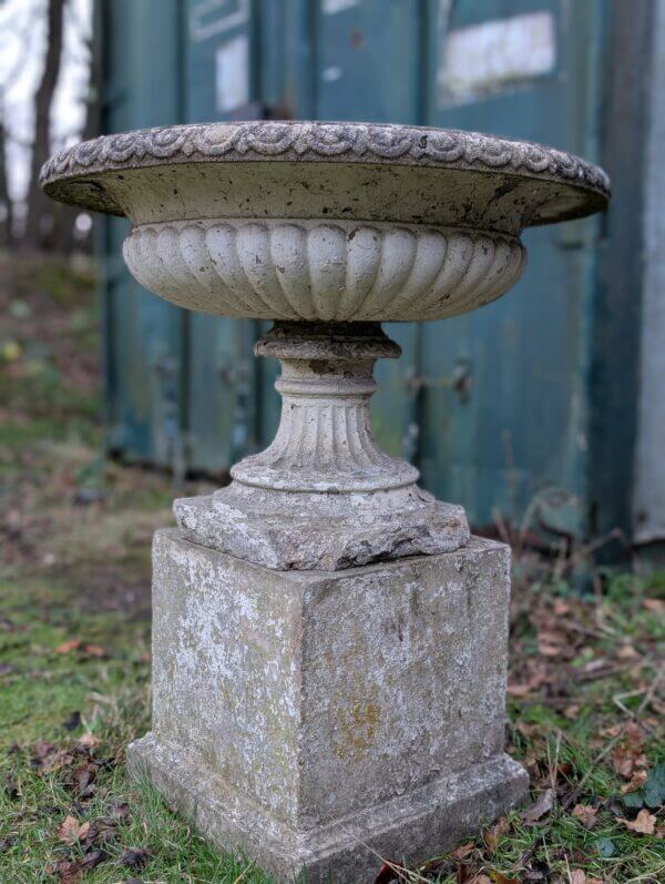 Composition Stone Urn in the Classical Style with Matching Plinth Base