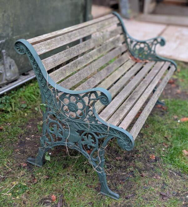 Repro Ornate Iron & Hardwood Garden Bench