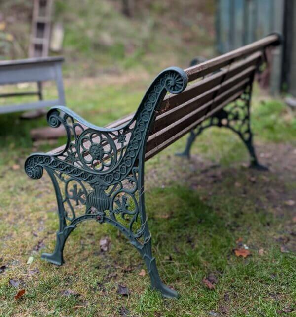 Repro Ornate Iron & Hardwood Garden Bench