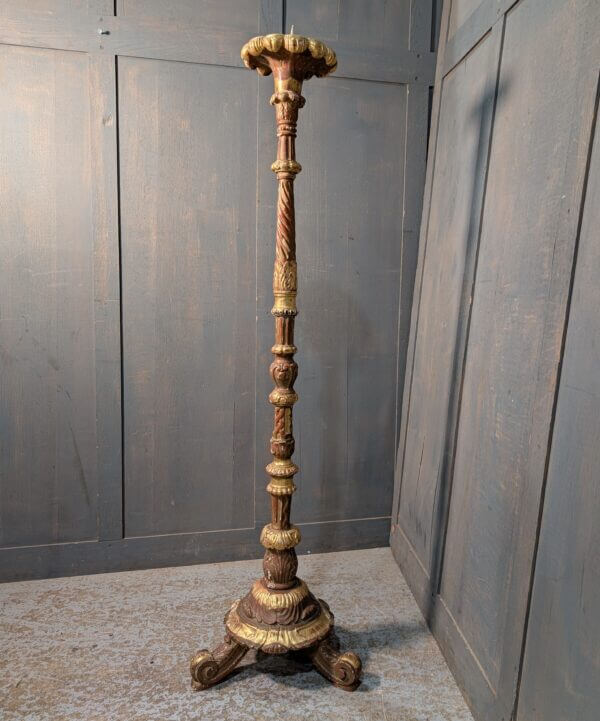 Gold Leaf Baroque Style Carved Wooden Church Paschal Pavement Candle Stand