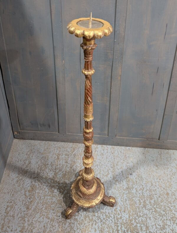 Gold Leaf Baroque Style Carved Wooden Church Paschal Pavement Candle Stand