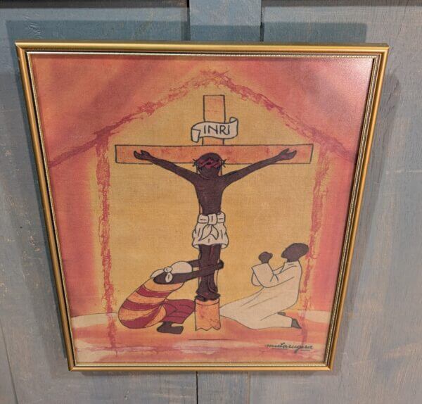 African Crucifixion Picture - an Original Painting on Hessian