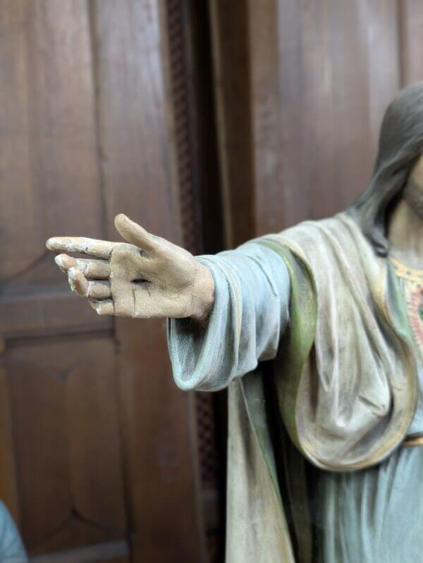 Very Fine Antique Carved & Painted Wooden Religious Statue of Christ the Redeemer Sacred Heart