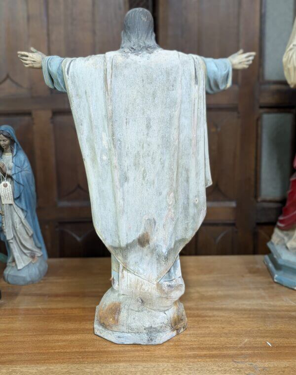 Very Fine Antique Carved & Painted Wooden Religious Statue of Christ the Redeemer Sacred Heart