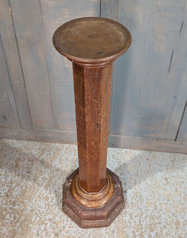 Victorian Teak Church Plant Stand with Heavy Decorative Base